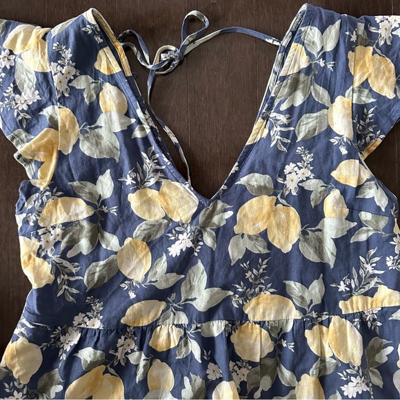 NWT Abercrombie & Fitch Dress Babydoll Linen Mini Dress Lemons Summer Size S - Picture 2 of 10